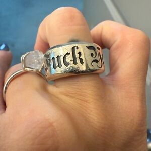 King Baby Studio Silver Ring with Black Lettering